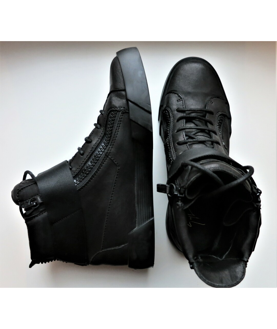 GIUSEPPE ZANOTTI DESIGN Черные кожаные высокие кроссовки / кеды, фото 3