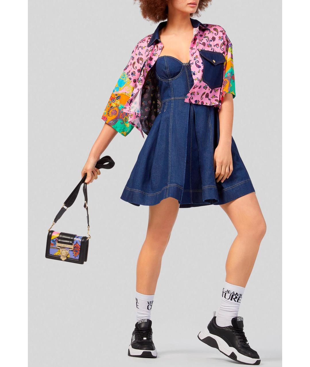 VERSACE JEANS COUTURE Синее хлопковое повседневное платье, фото 2