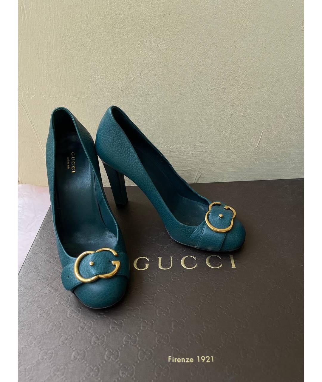 GUCCI Зеленые кожаные туфли, фото 3