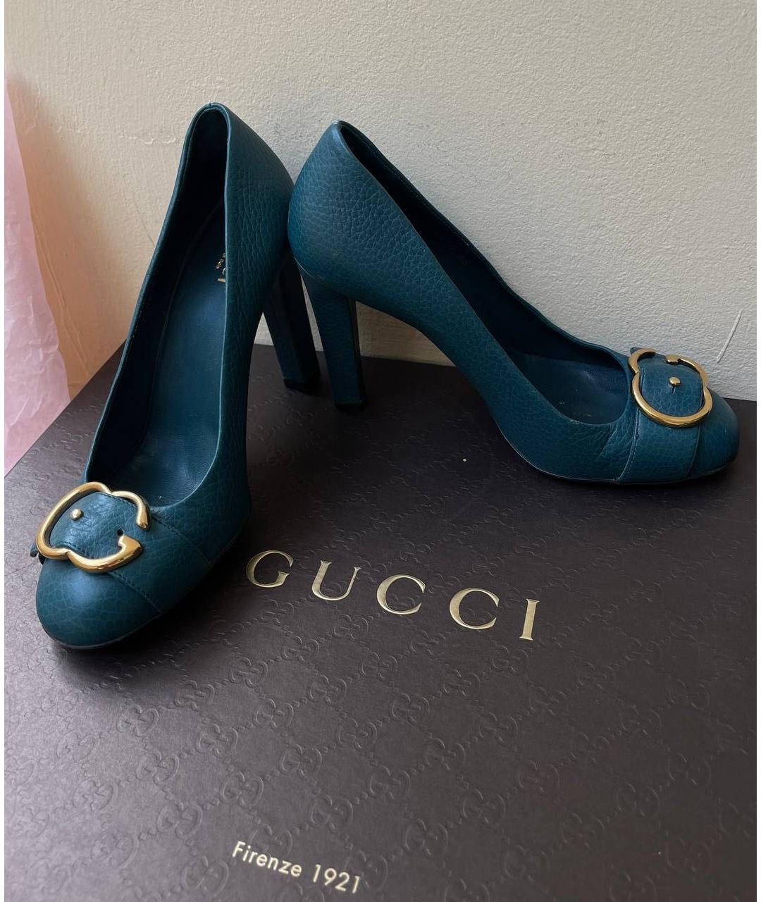 GUCCI Зеленые кожаные туфли, фото 4