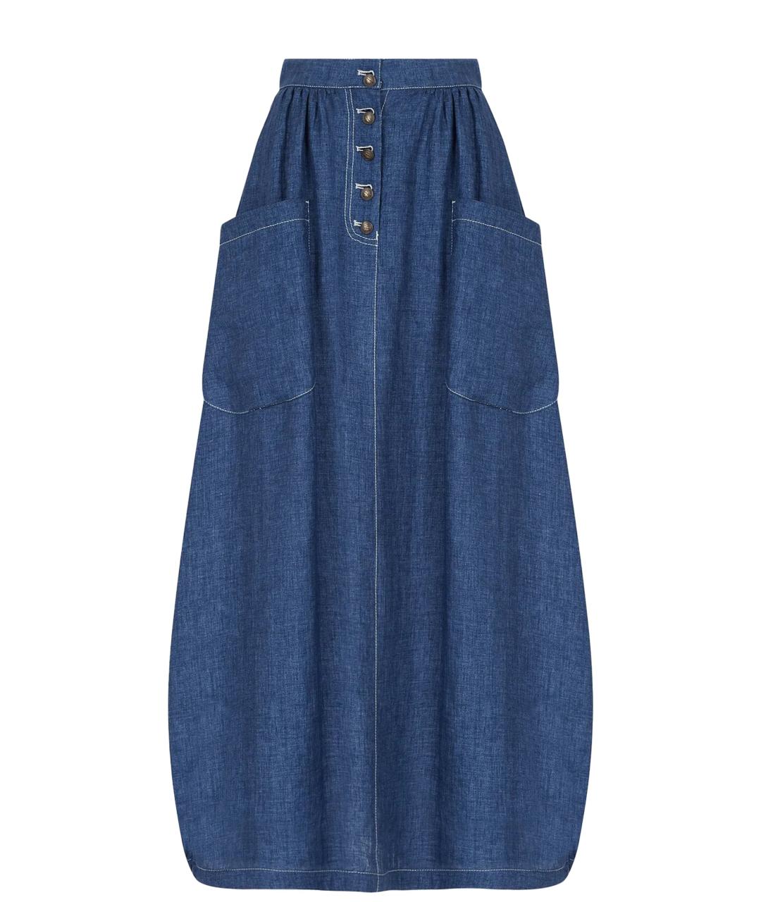 EMPORIO ARMANI Синяя льняная юбка миди, фото 1