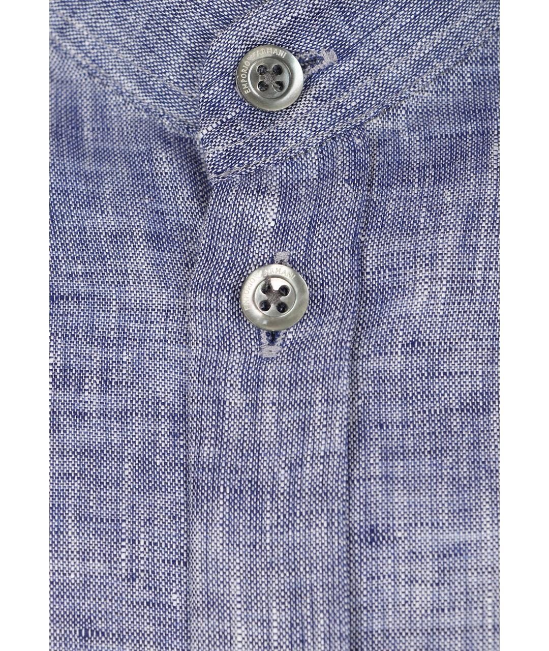 EMPORIO ARMANI Синяя льняная кэжуал рубашка, фото 3