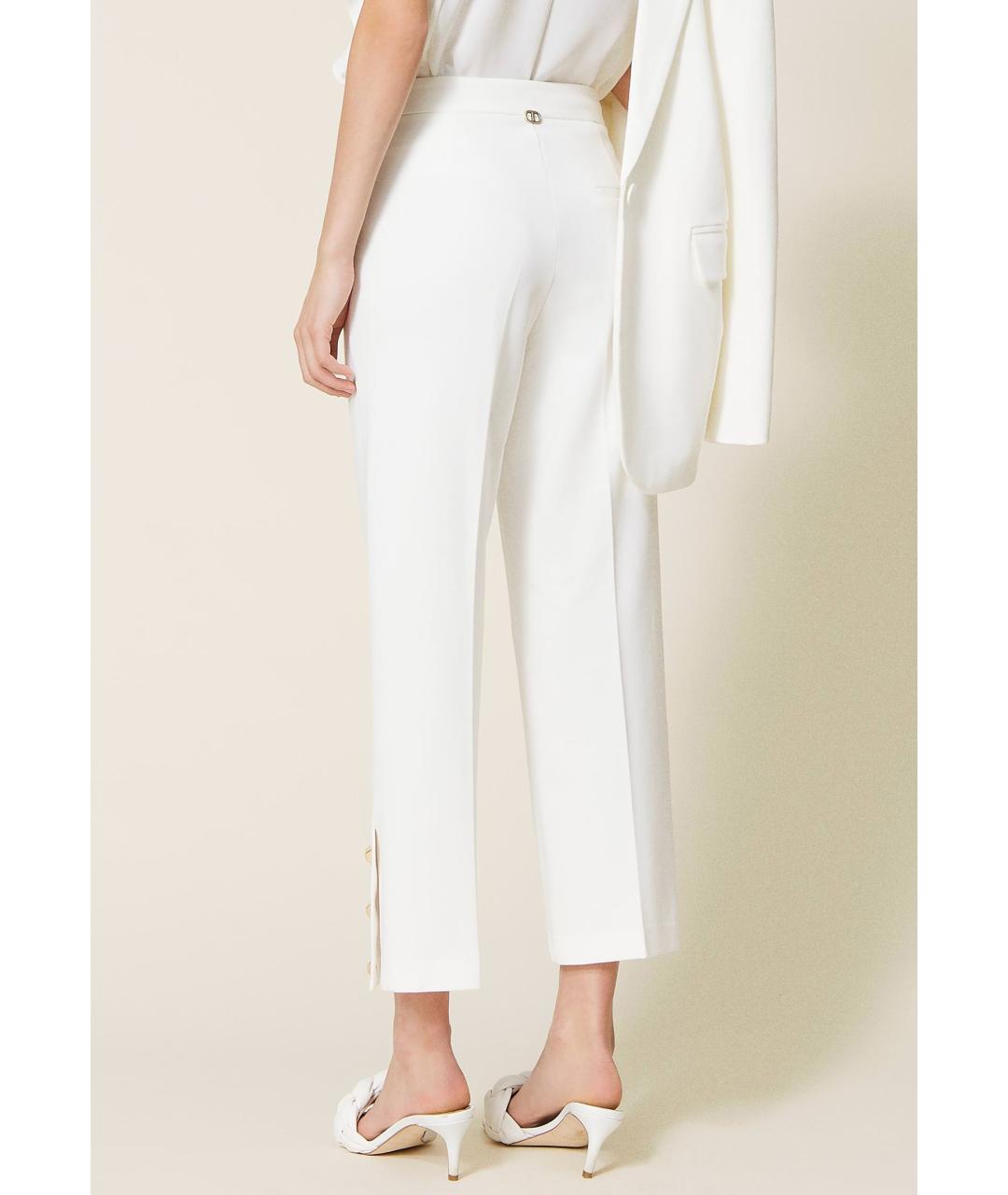 TWIN-SET Белые вискозные прямые брюки, фото 3