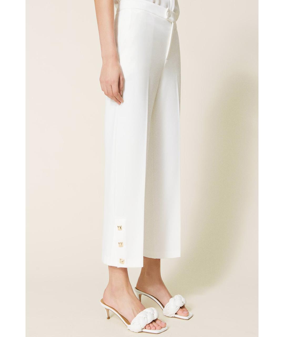 TWIN-SET Белые вискозные прямые брюки, фото 4