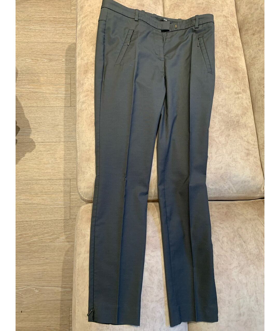 HUGO BOSS Серые полиэстеровые брюки узкие, фото 6