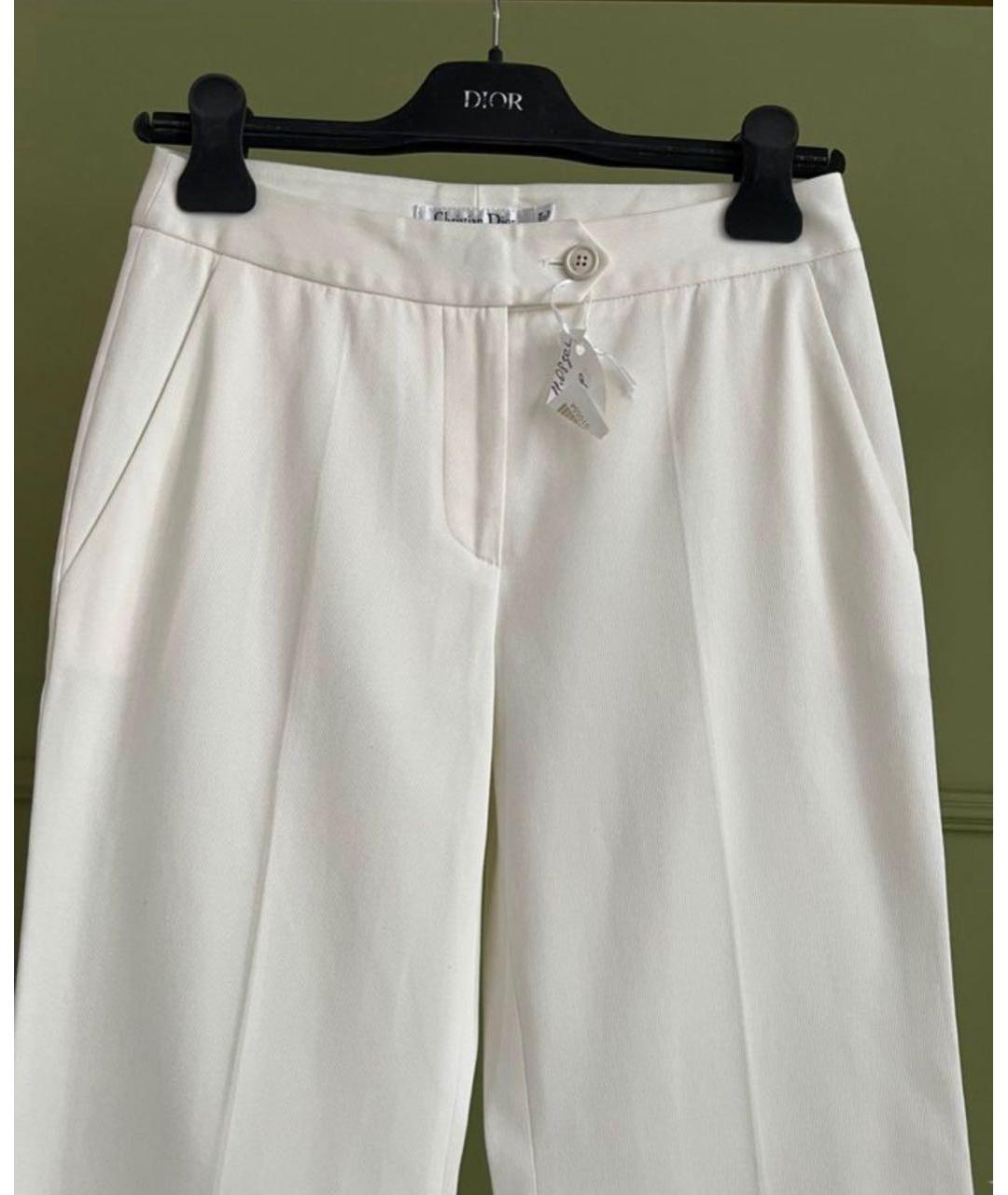 CHRISTIAN DIOR Белые хлопко-эластановые брюки широкие, фото 2