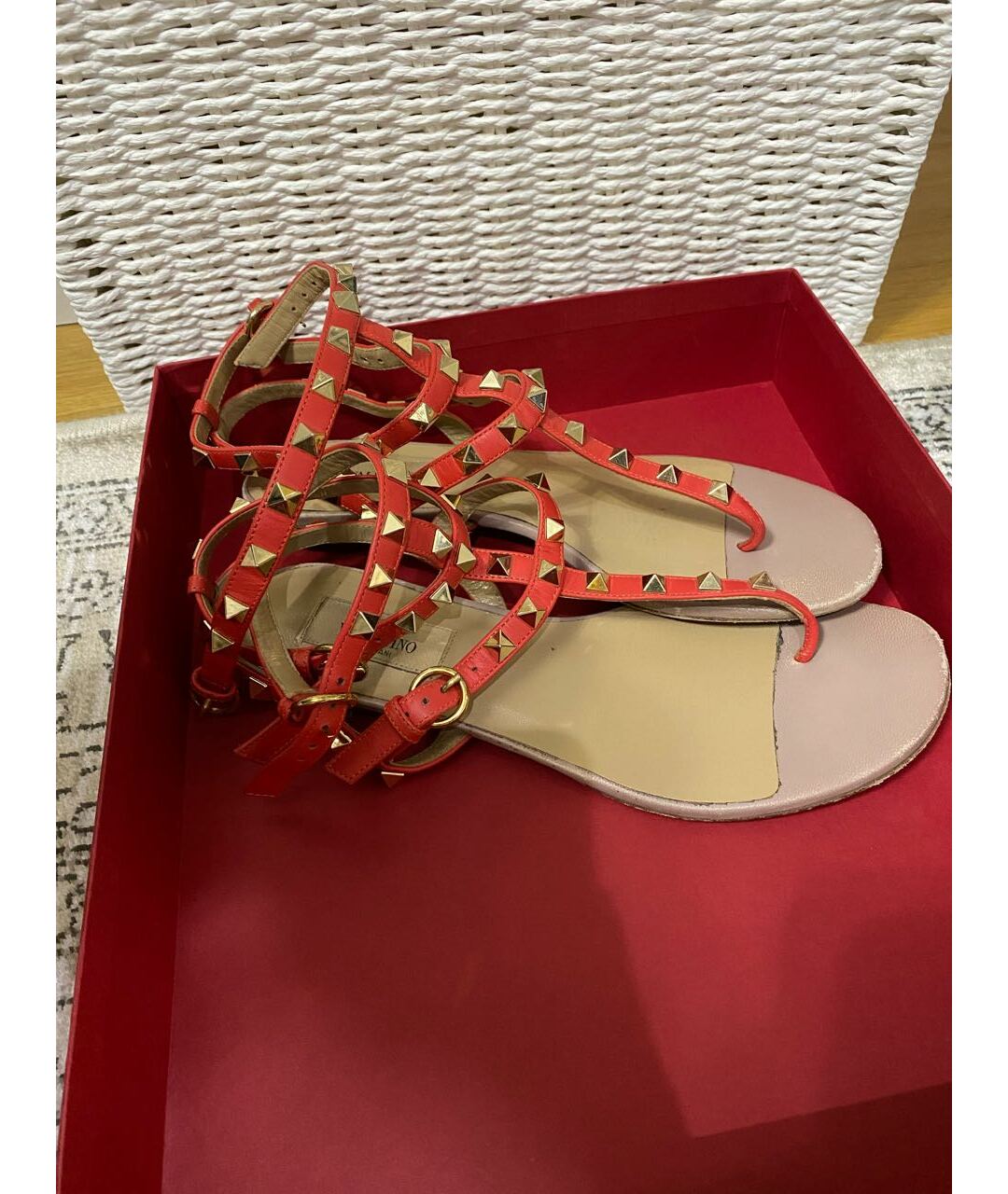 VALENTINO GARAVANI Красные кожаные сандалии, фото 3