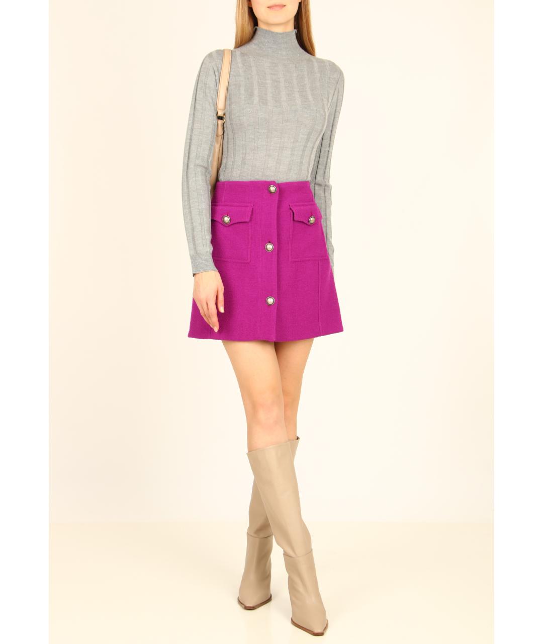 ALESSANDRA RICH Фиолетовая шерстяная юбка мини, фото 3