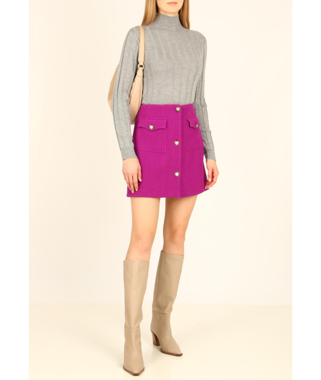 ALESSANDRA RICH Фиолетовая шерстяная юбка мини, фото 2