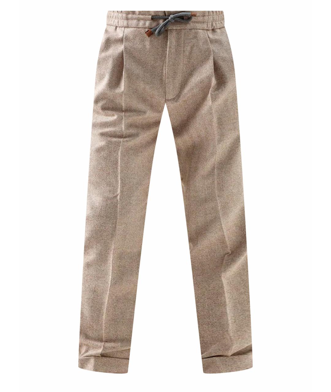 BRUNELLO CUCINELLI Бежевые шерстяные повседневные брюки, фото 1