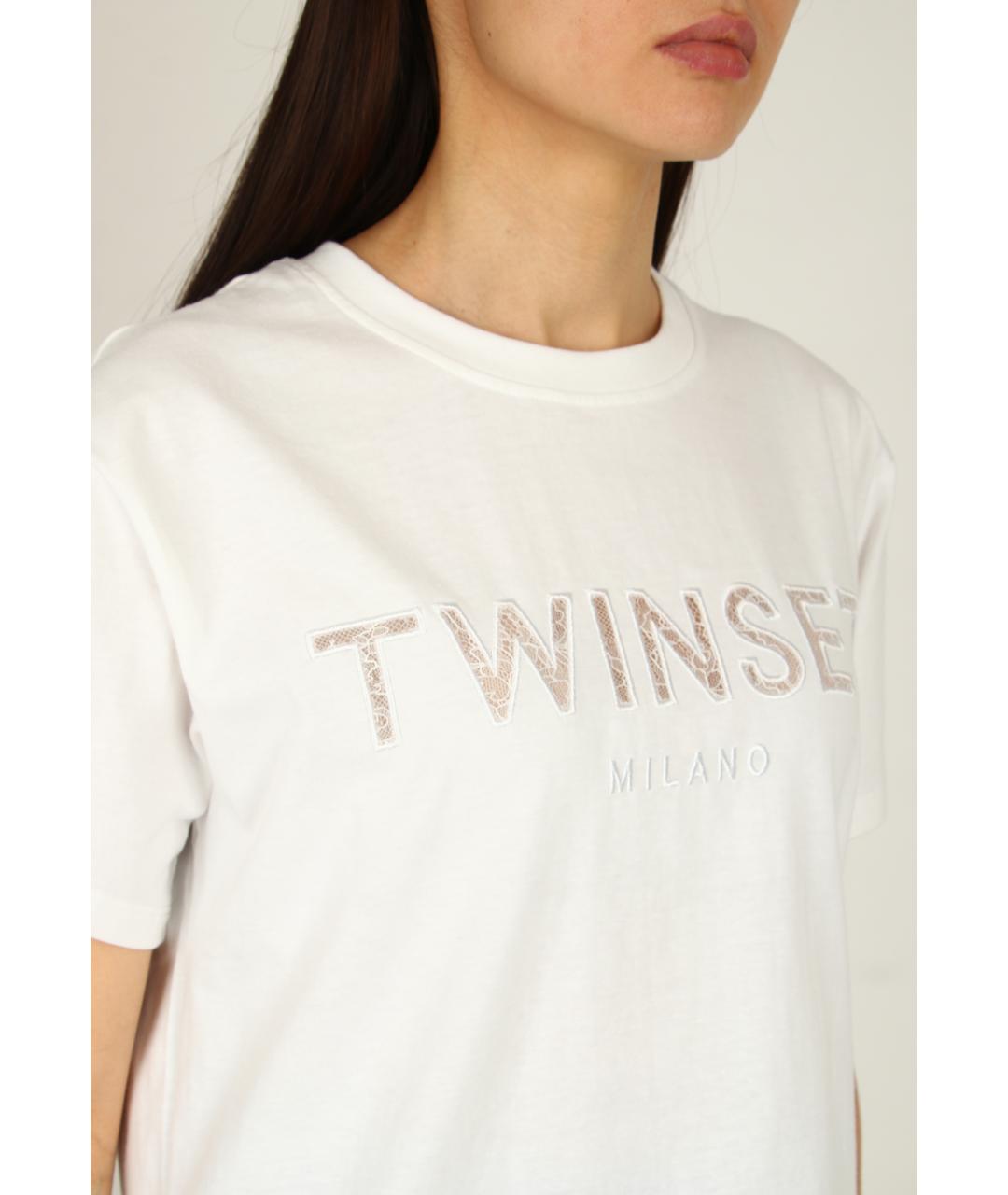 TWIN-SET Белая хлопковая футболка, фото 4
