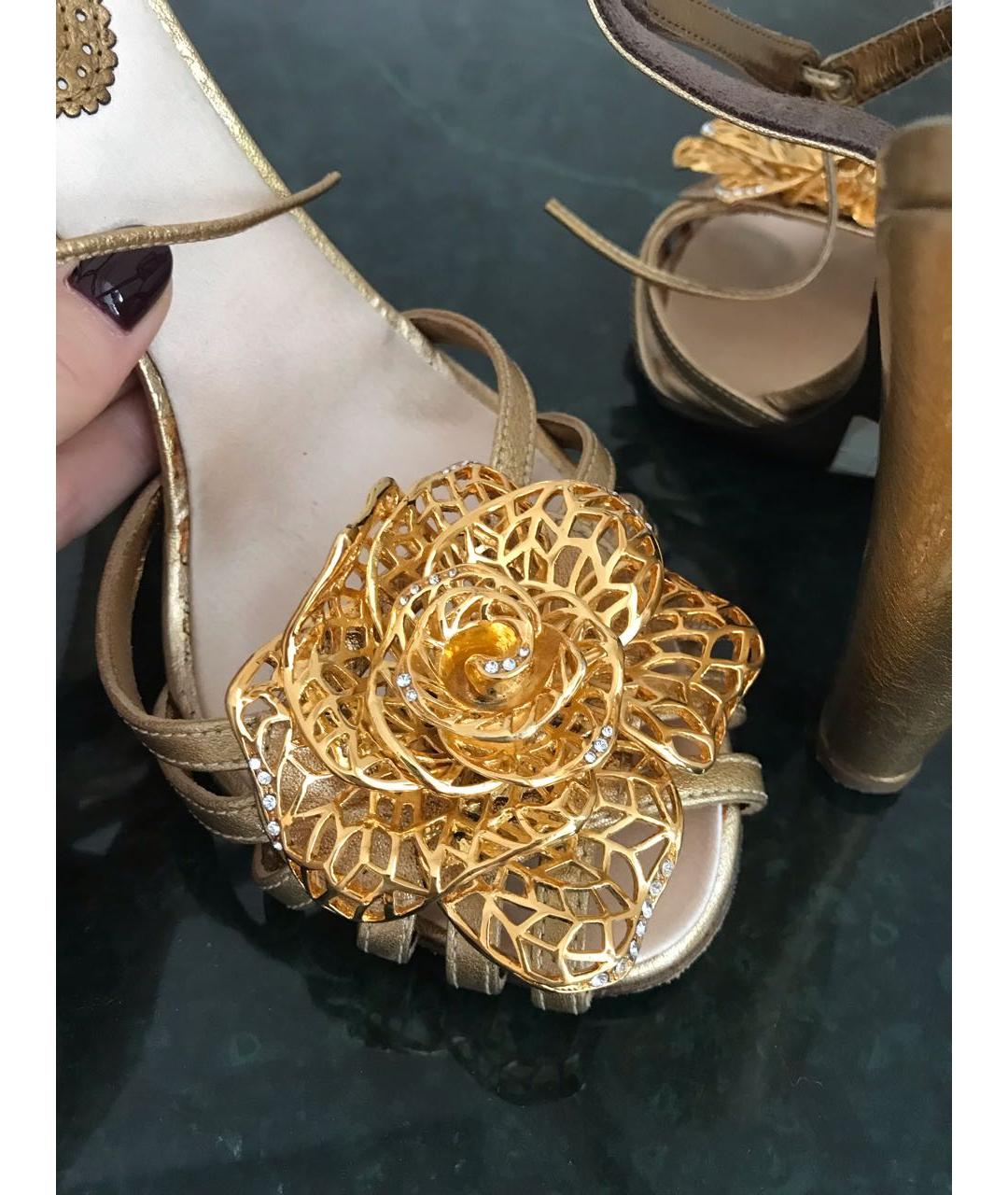 ROBERTO CAVALLI Золотые кожаные босоножки, фото 7