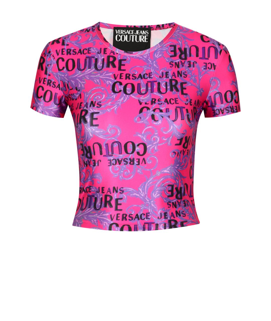 VERSACE JEANS COUTURE Розовая полиэстеровая футболка, фото 1