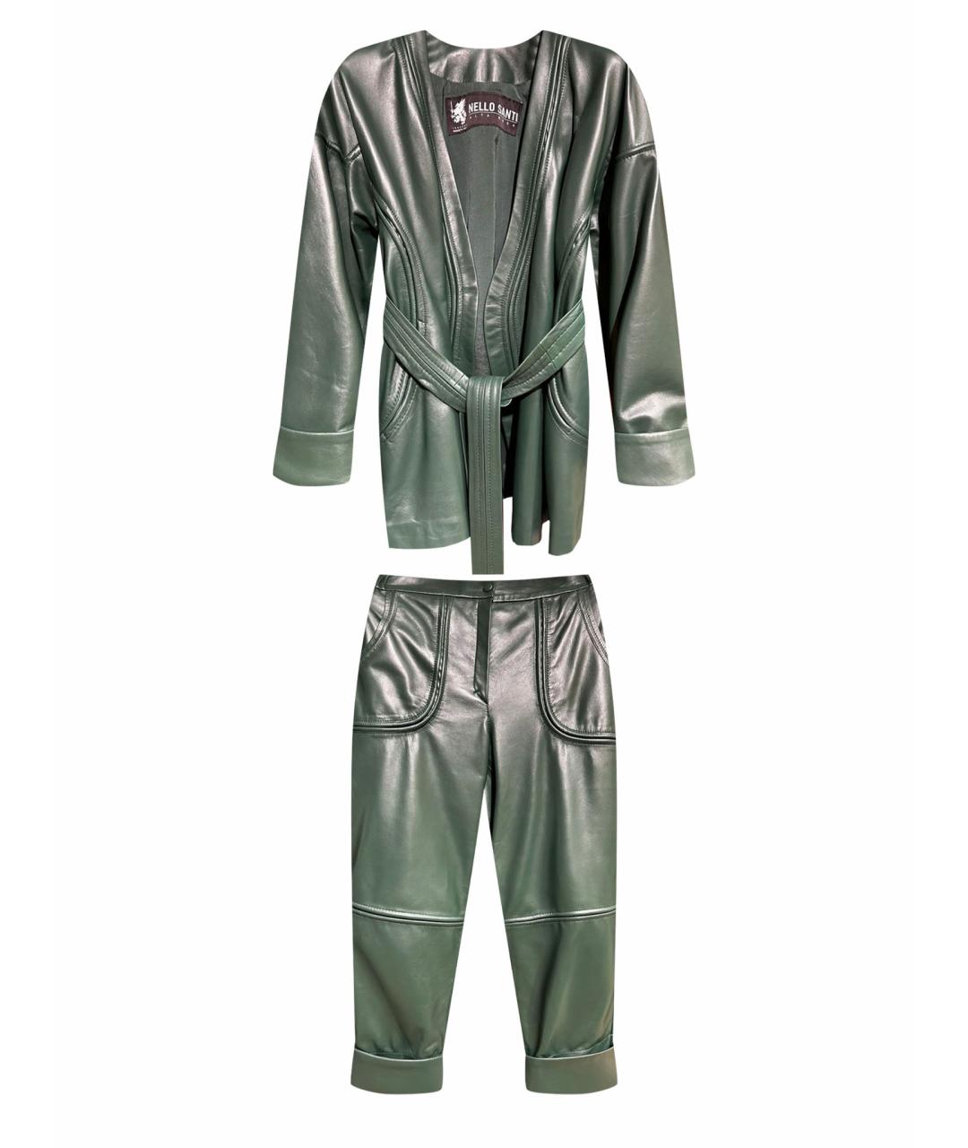 NELLO SANTI Зеленый кожаный костюм с брюками, фото 1
