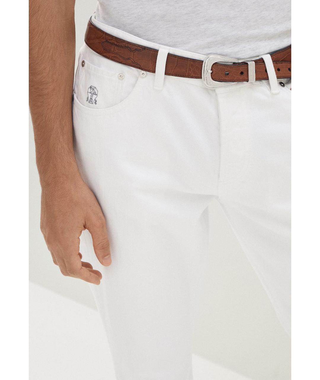 BRUNELLO CUCINELLI Белые хлопковые прямые джинсы, фото 4