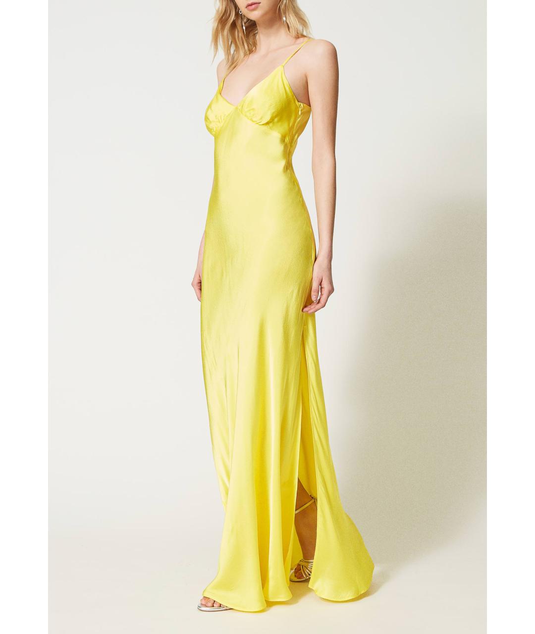 TWIN-SET Желтое вискозное вечернее платье, фото 5