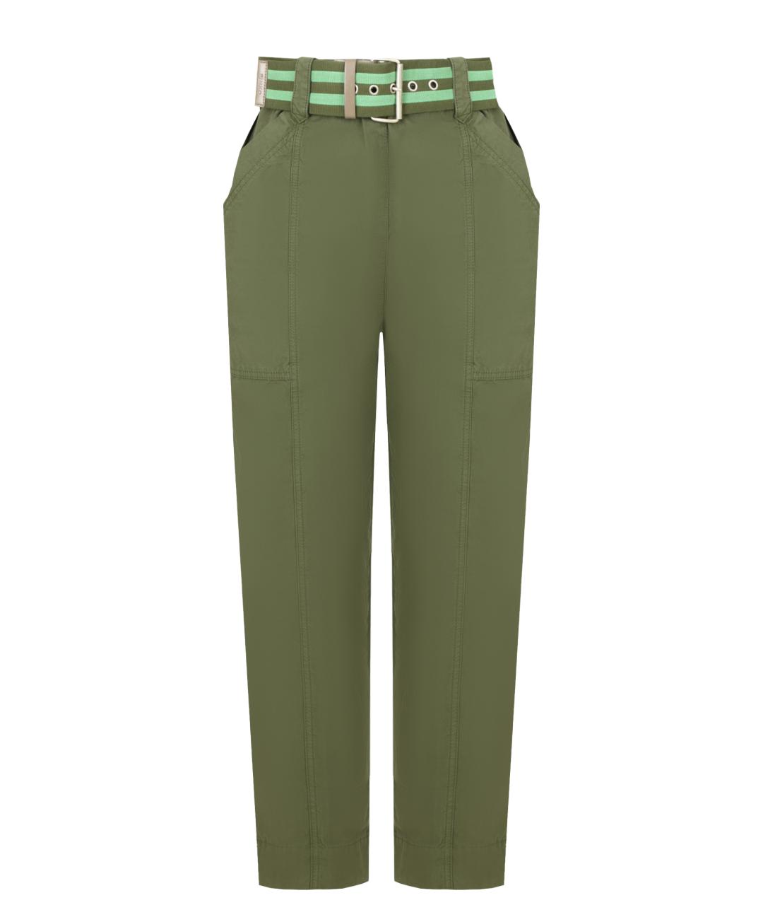 PINKO Зеленые хлопковые брюки узкие, фото 1
