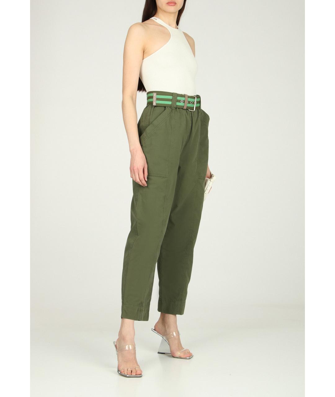 PINKO Зеленые хлопковые брюки узкие, фото 2