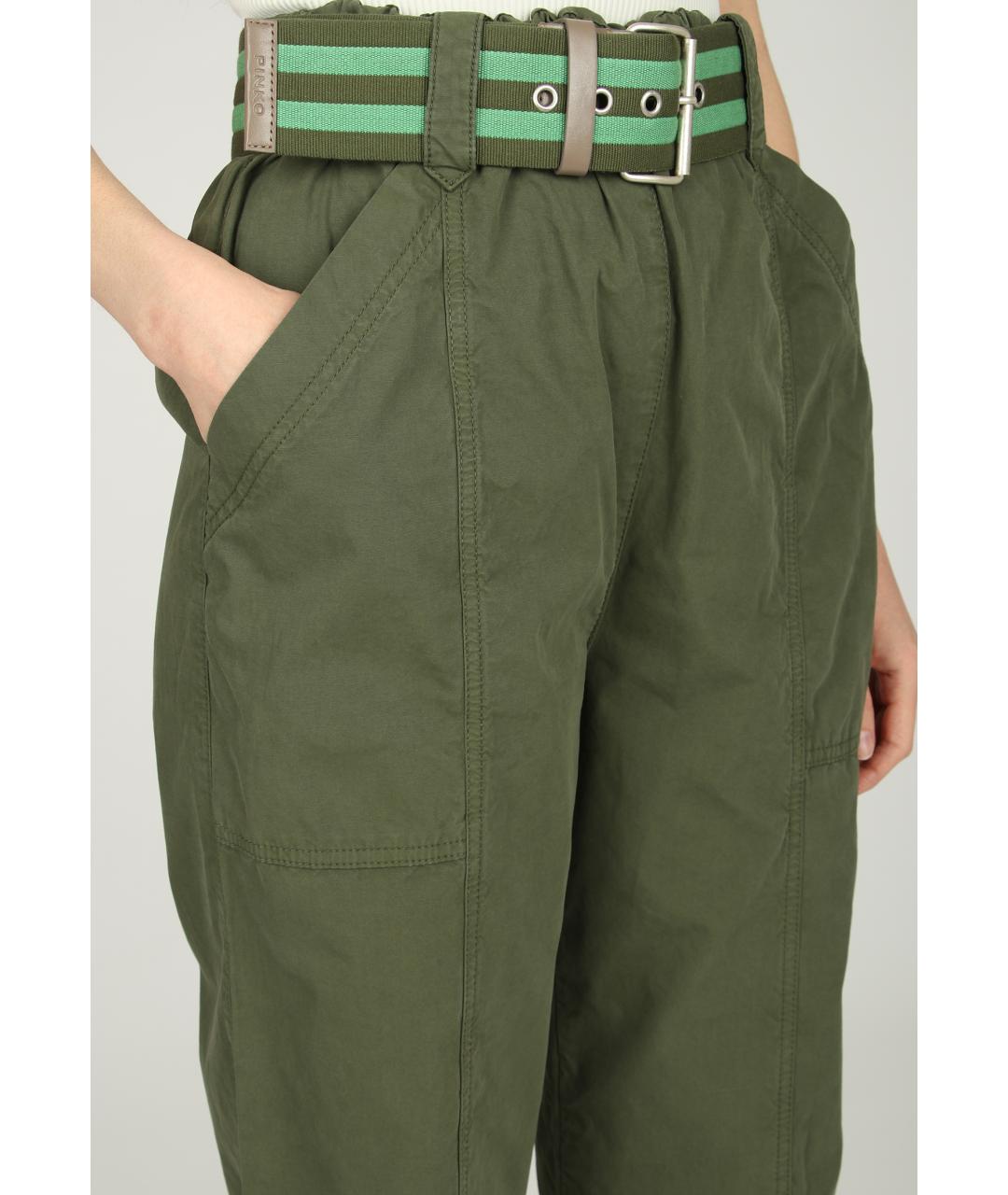 PINKO Зеленые хлопковые брюки узкие, фото 4