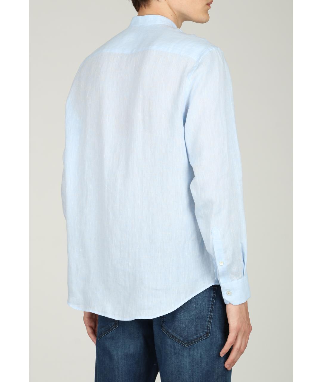EMPORIO ARMANI Голубая льняная кэжуал рубашка, фото 3