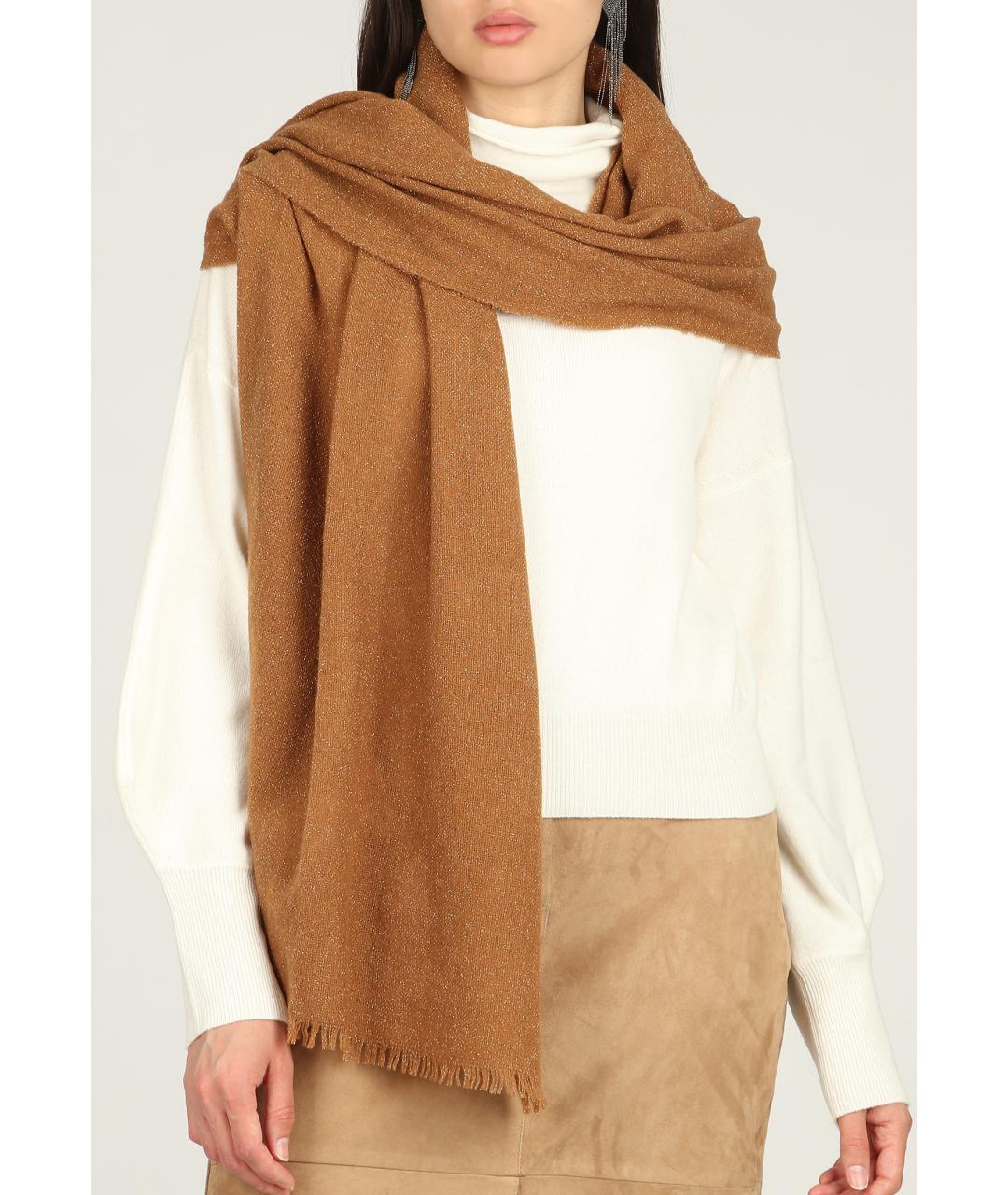 FABIANA FILIPPI Коричневый шерстяной платок, фото 4