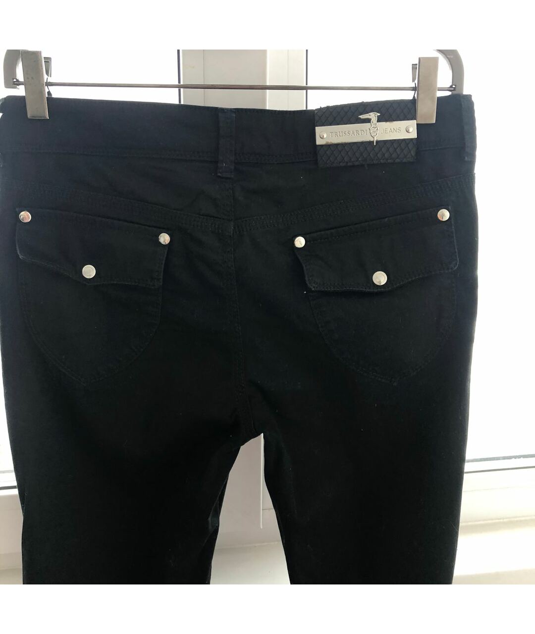 TRUSSARDI JEANS Черные хлопко-эластановые прямые брюки, фото 5