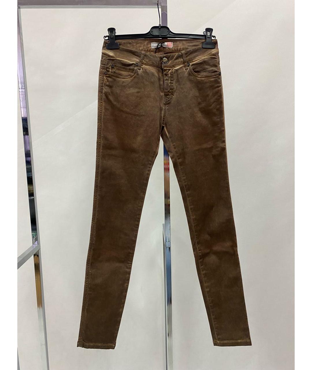 PLEIN SUD JEANIUS Коричневые хлопко-эластановые джинсы слим, фото 9
