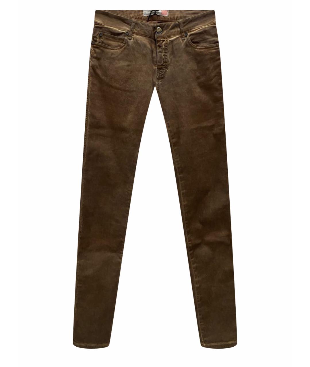 PLEIN SUD JEANIUS Коричневые хлопко-эластановые джинсы слим, фото 1