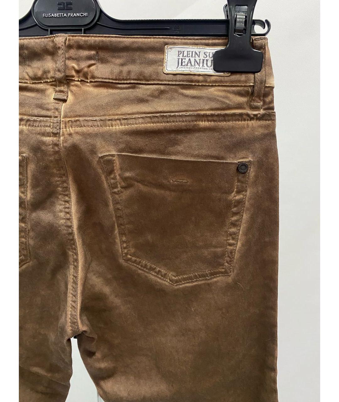 PLEIN SUD JEANIUS Коричневые хлопко-эластановые джинсы слим, фото 7