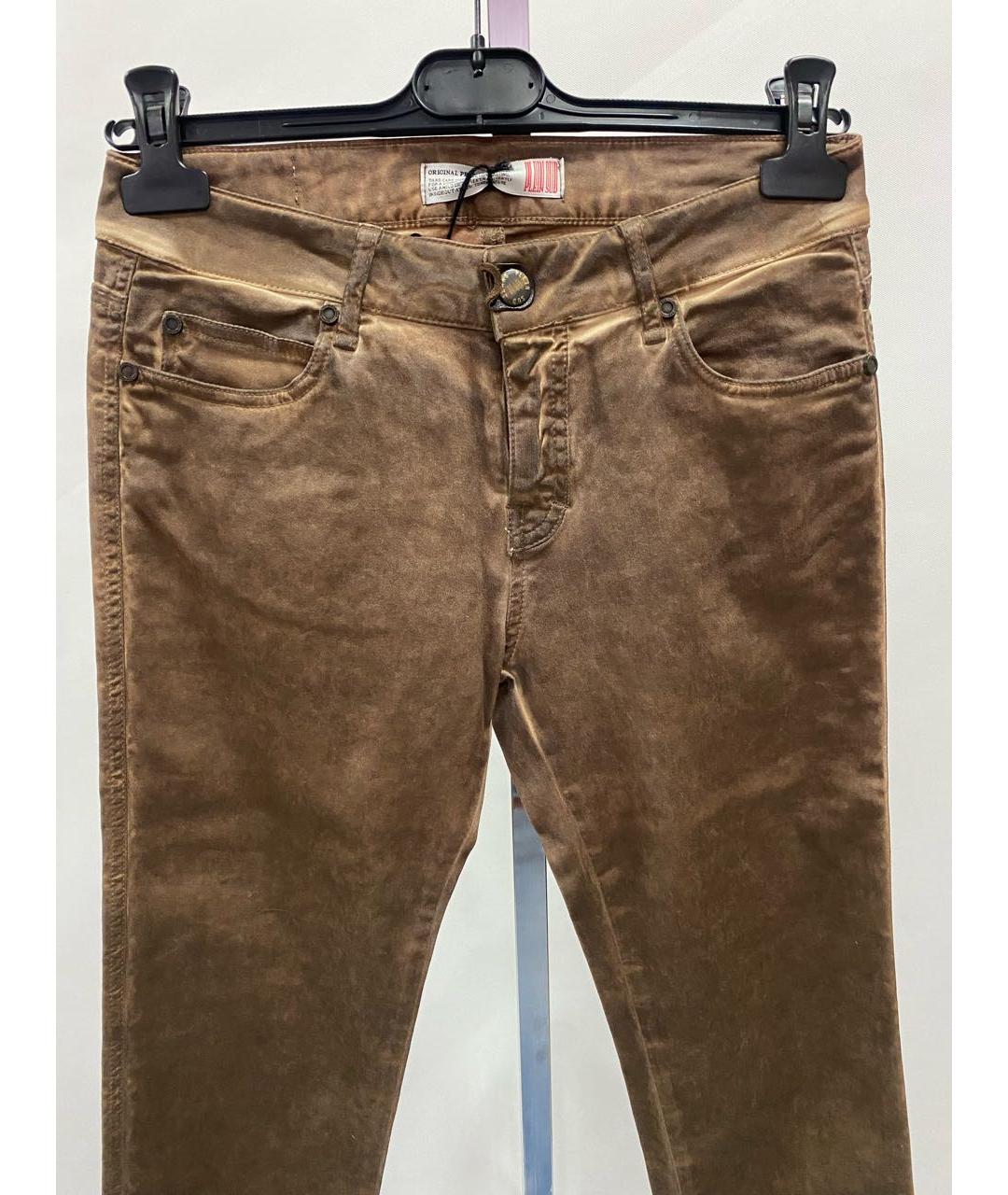 PLEIN SUD JEANIUS Коричневые хлопко-эластановые джинсы слим, фото 3
