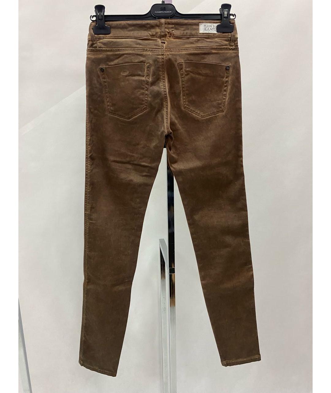 PLEIN SUD JEANIUS Коричневые хлопко-эластановые джинсы слим, фото 2