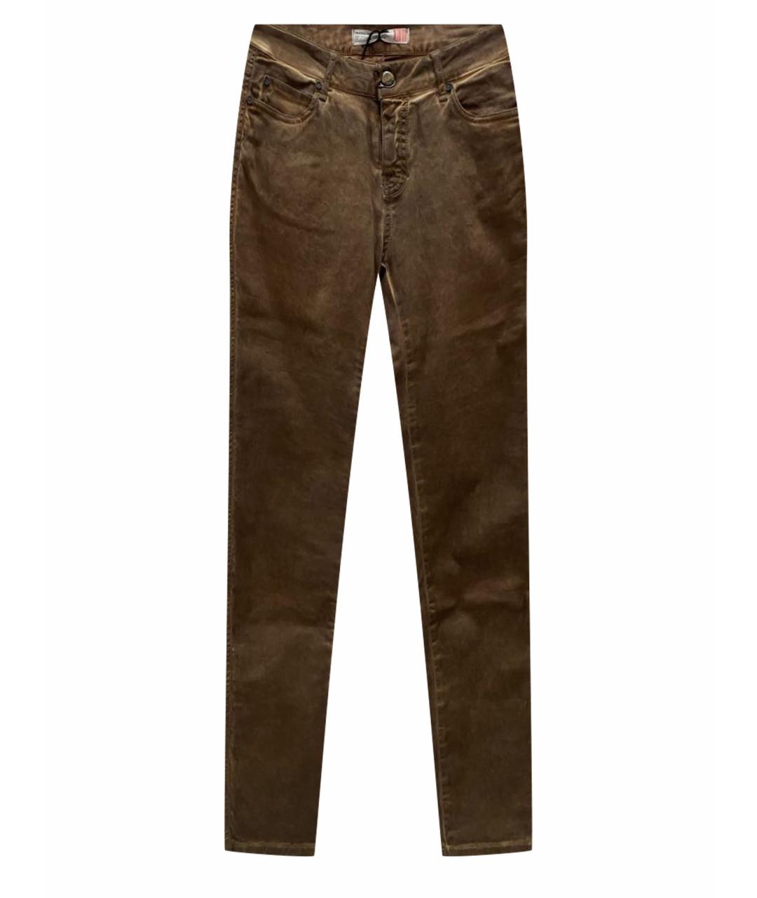 PLEIN SUD JEANIUS Коричневые хлопко-эластановые джинсы слим, фото 1