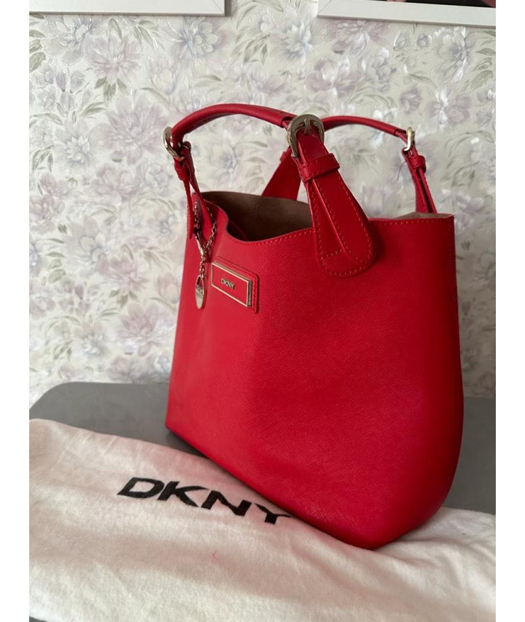 DKNY Красная кожаная сумка с короткими ручками, фото 2