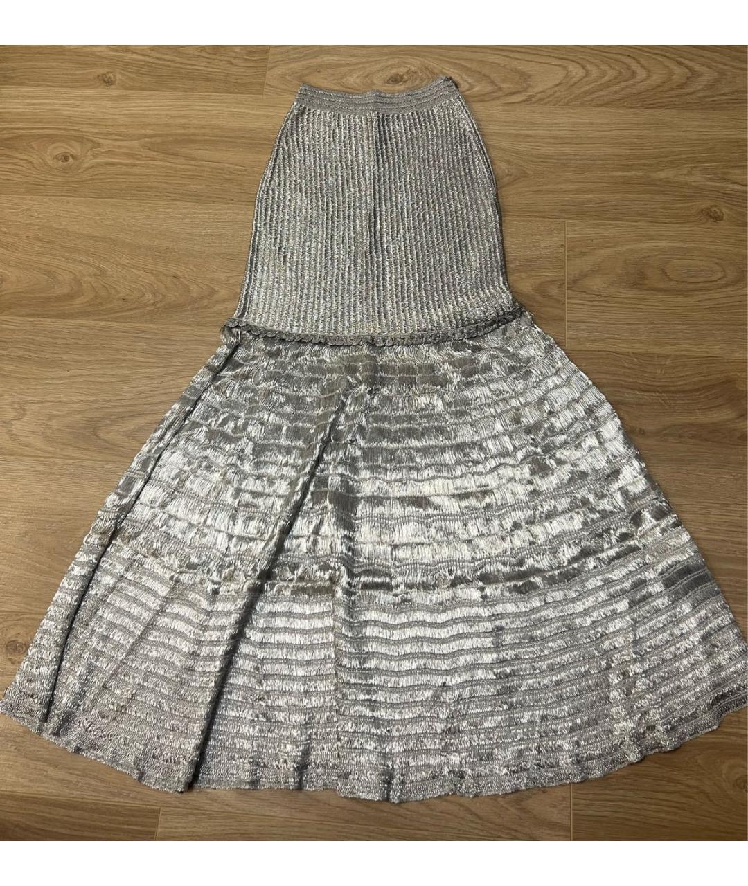 ALEXANDER MCQUEEN Серебряная полиэстеровая юбка макси, фото 2