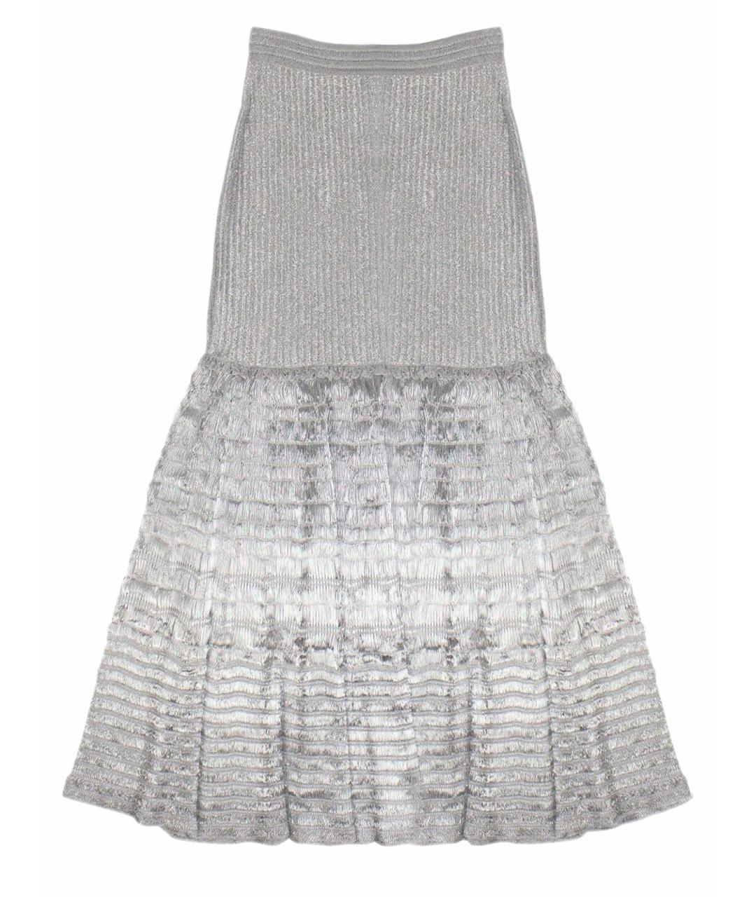 ALEXANDER MCQUEEN Серебряная полиэстеровая юбка макси, фото 1