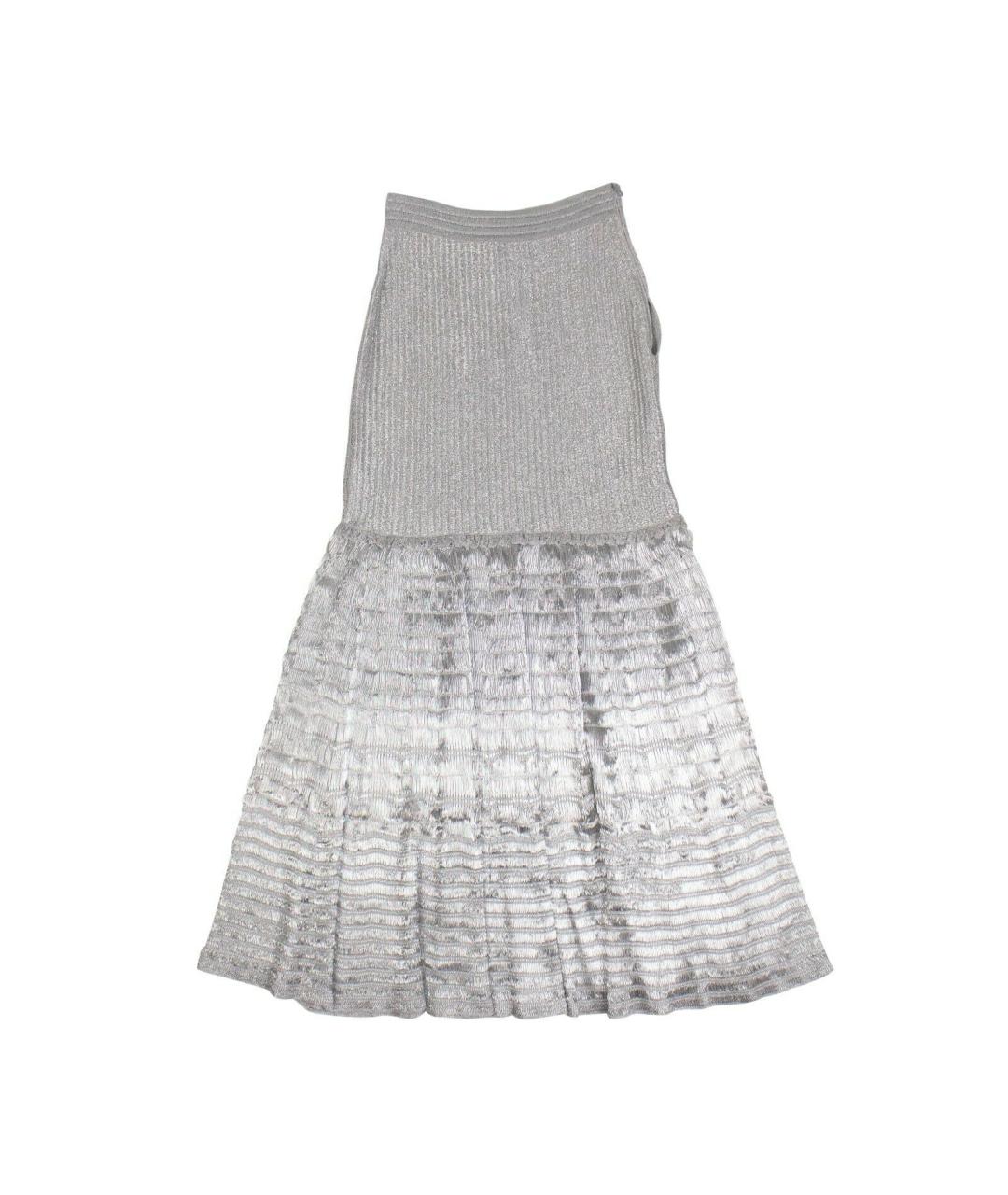 ALEXANDER MCQUEEN Серебряная полиэстеровая юбка макси, фото 7