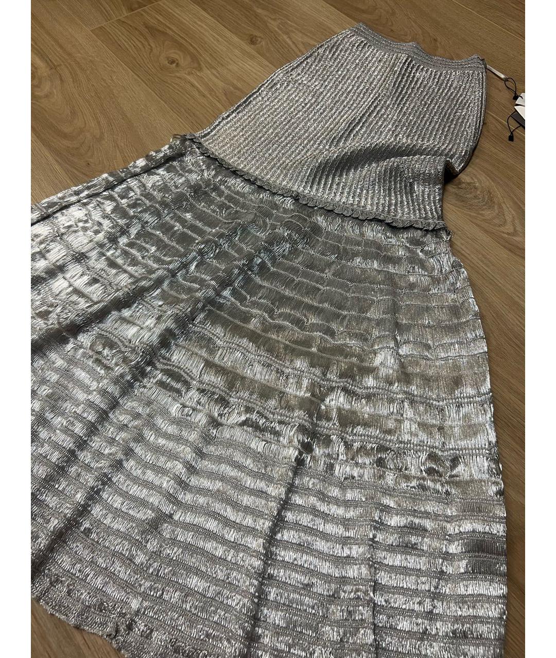 ALEXANDER MCQUEEN Серебряная полиэстеровая юбка макси, фото 3