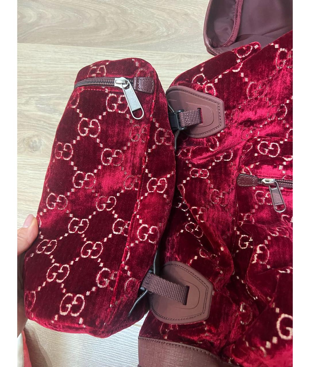GUCCI Бордовый тканевый рюкзак, фото 7