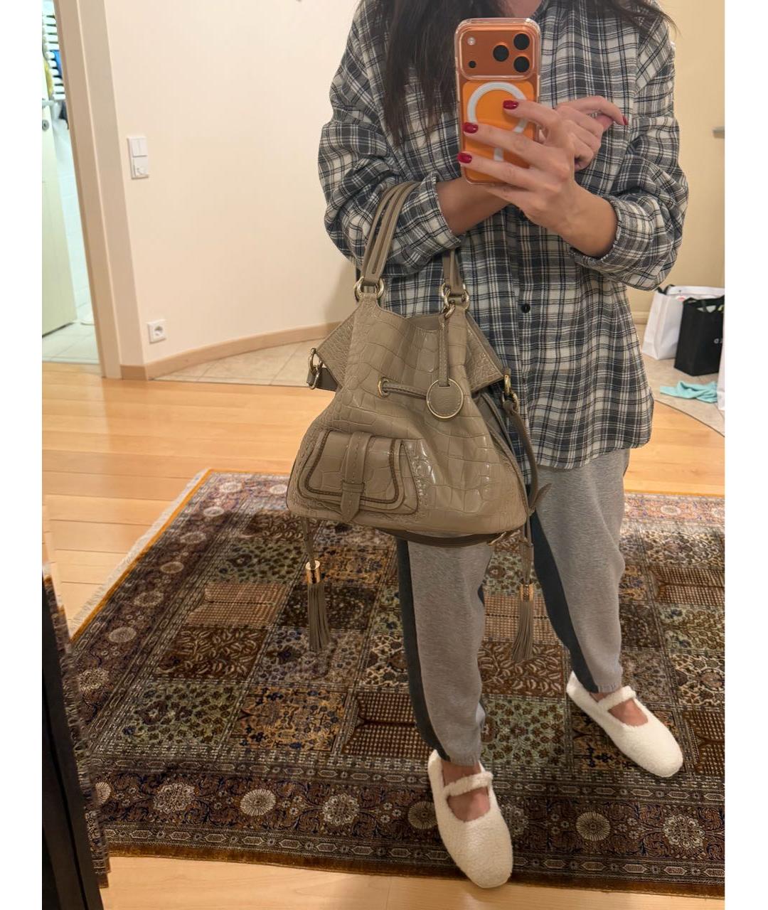 LANCEL Бежевая кожаная сумка с короткими ручками, фото 6