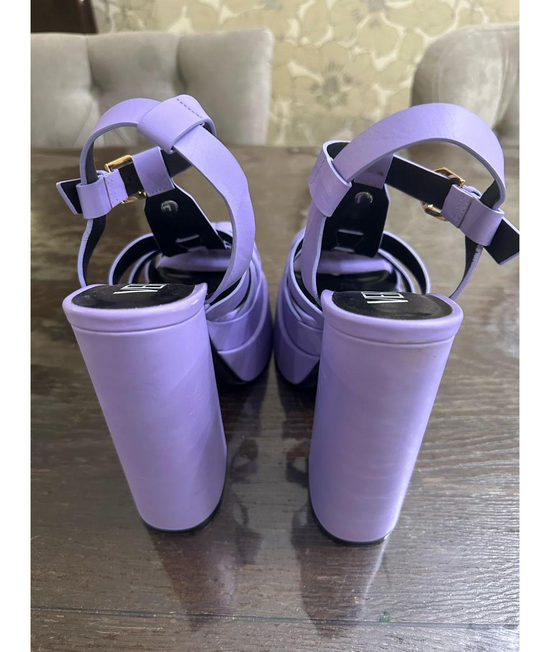 VERSACE Фиолетовые кожаные босоножки, фото 4