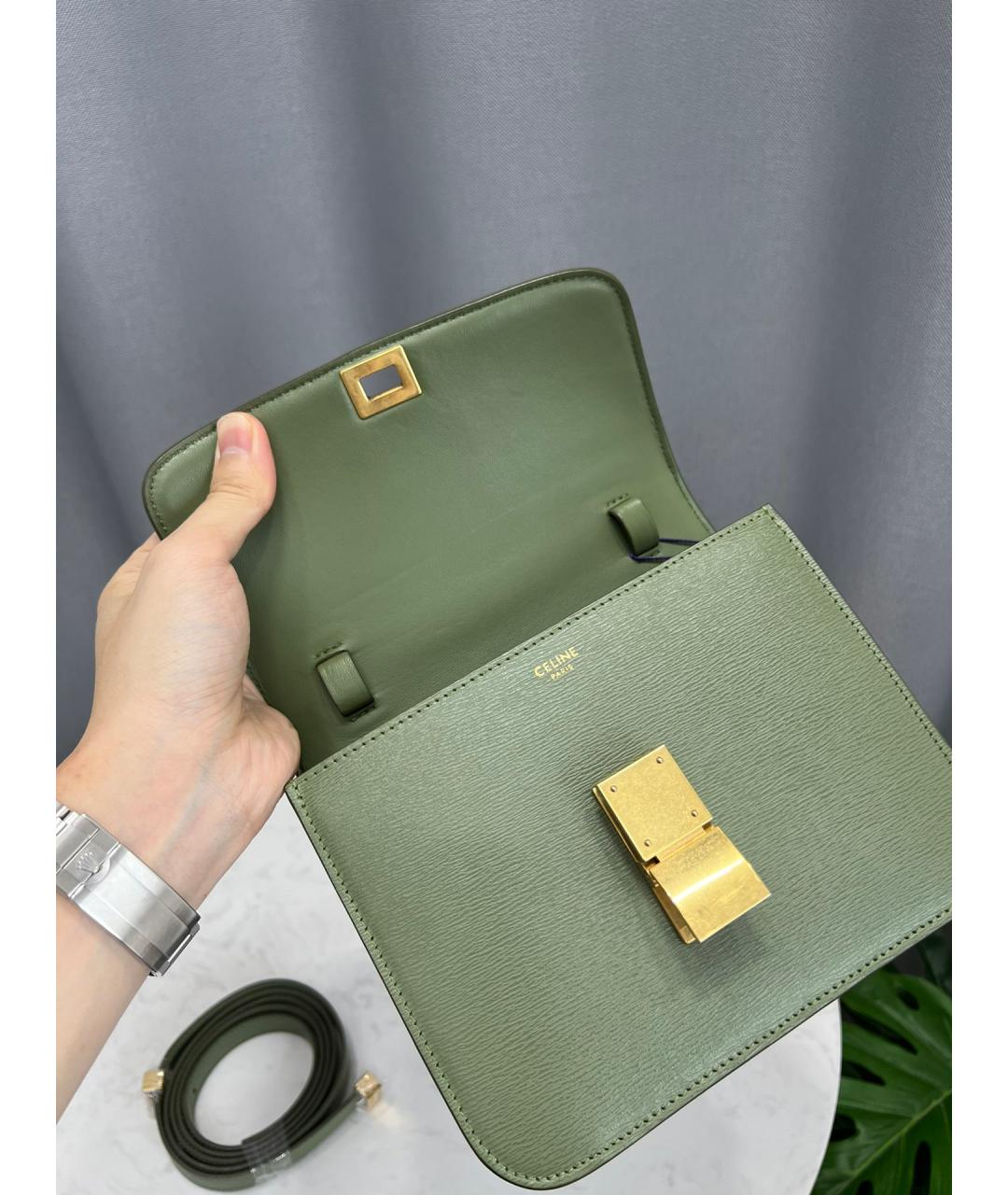 CELINE Салатовая кожаная сумка через плечо, фото 6