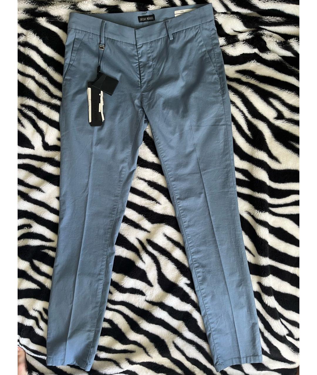 ANTONY MORATO Голубые хлопко-эластановые классические брюки, фото 5