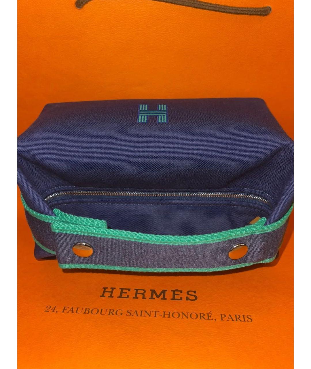 HERMES PRE-OWNED Синяя тканевая косметичка, фото 3