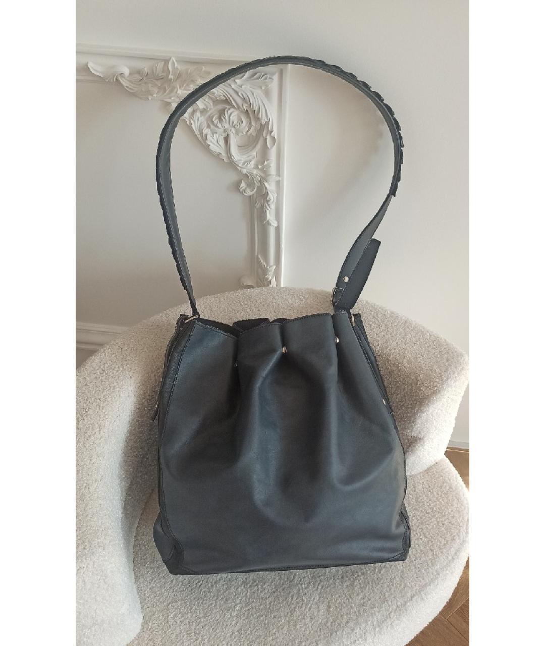 SAINT LAURENT Темно-синяя кожаная сумка тоут, фото 2