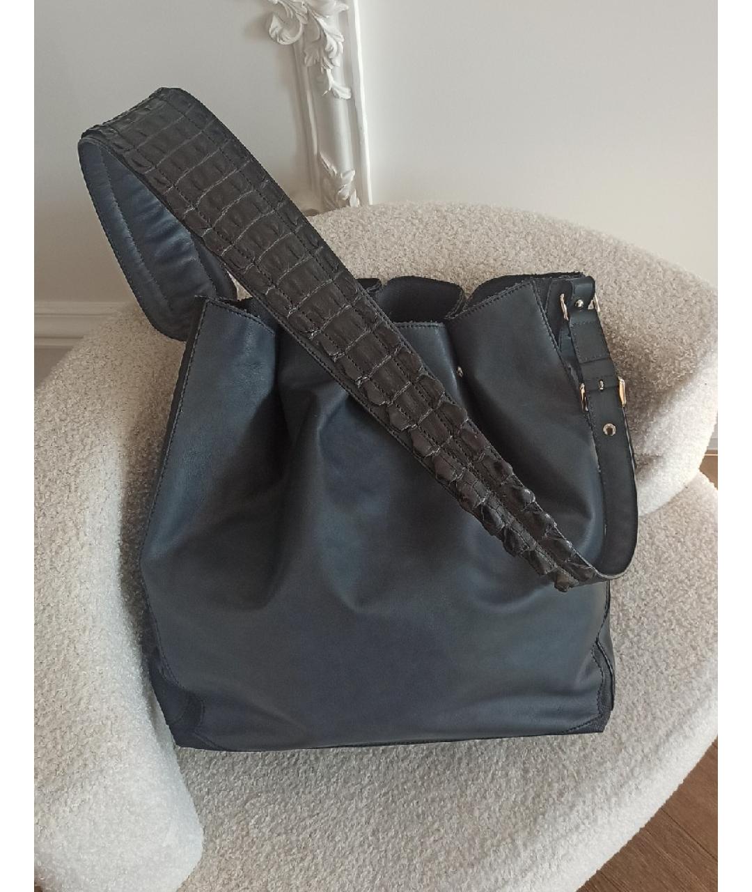 SAINT LAURENT Темно-синяя кожаная сумка тоут, фото 9