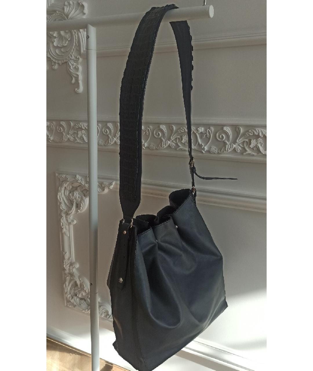 SAINT LAURENT Темно-синяя кожаная сумка тоут, фото 6