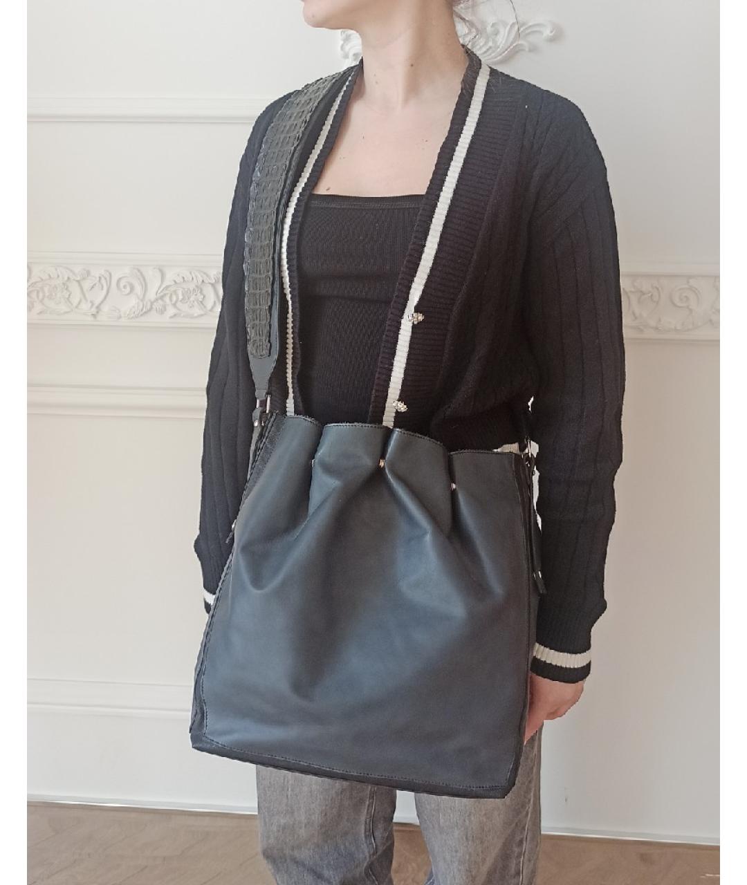 SAINT LAURENT Темно-синяя кожаная сумка тоут, фото 8