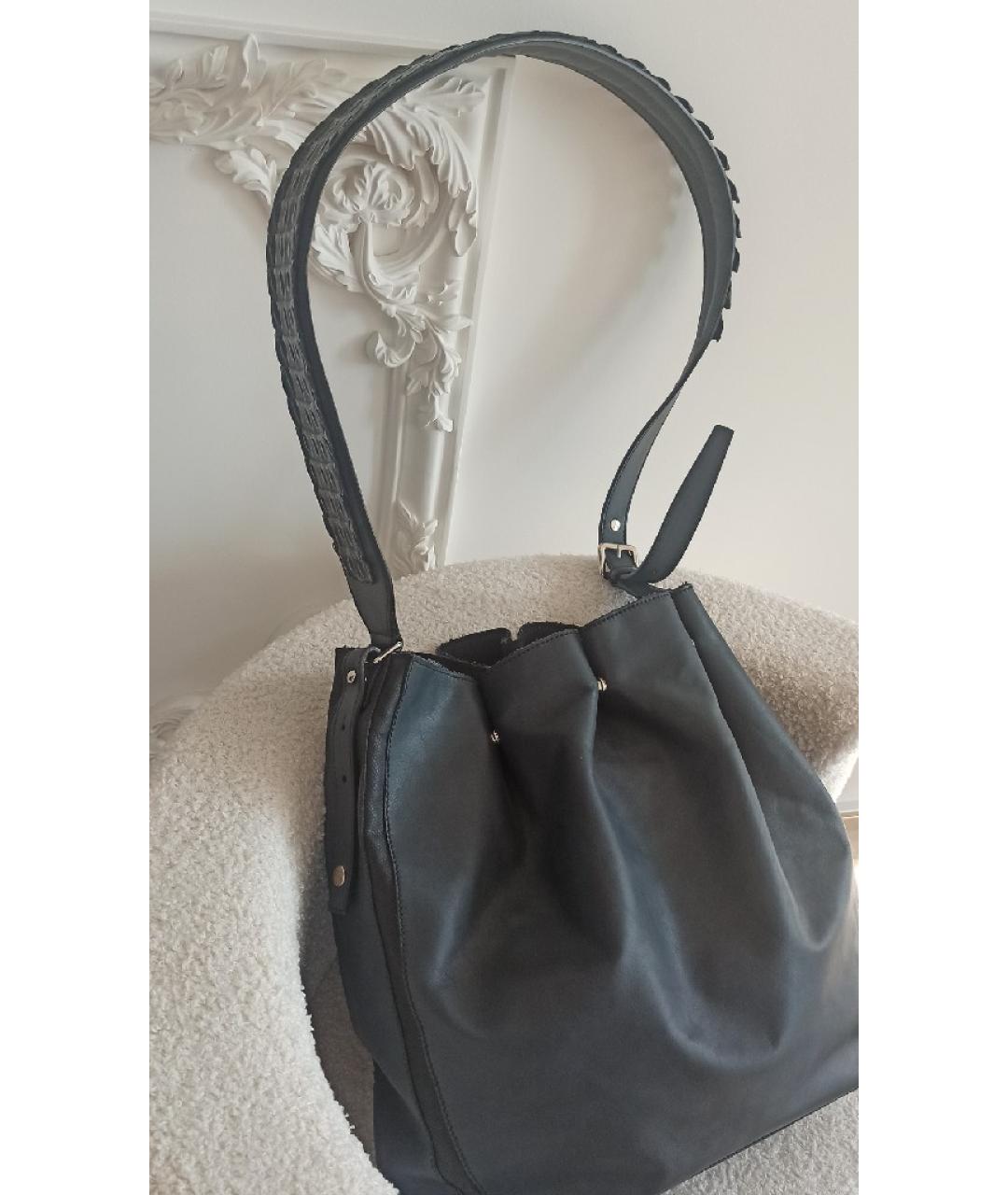 SAINT LAURENT Темно-синяя кожаная сумка тоут, фото 3