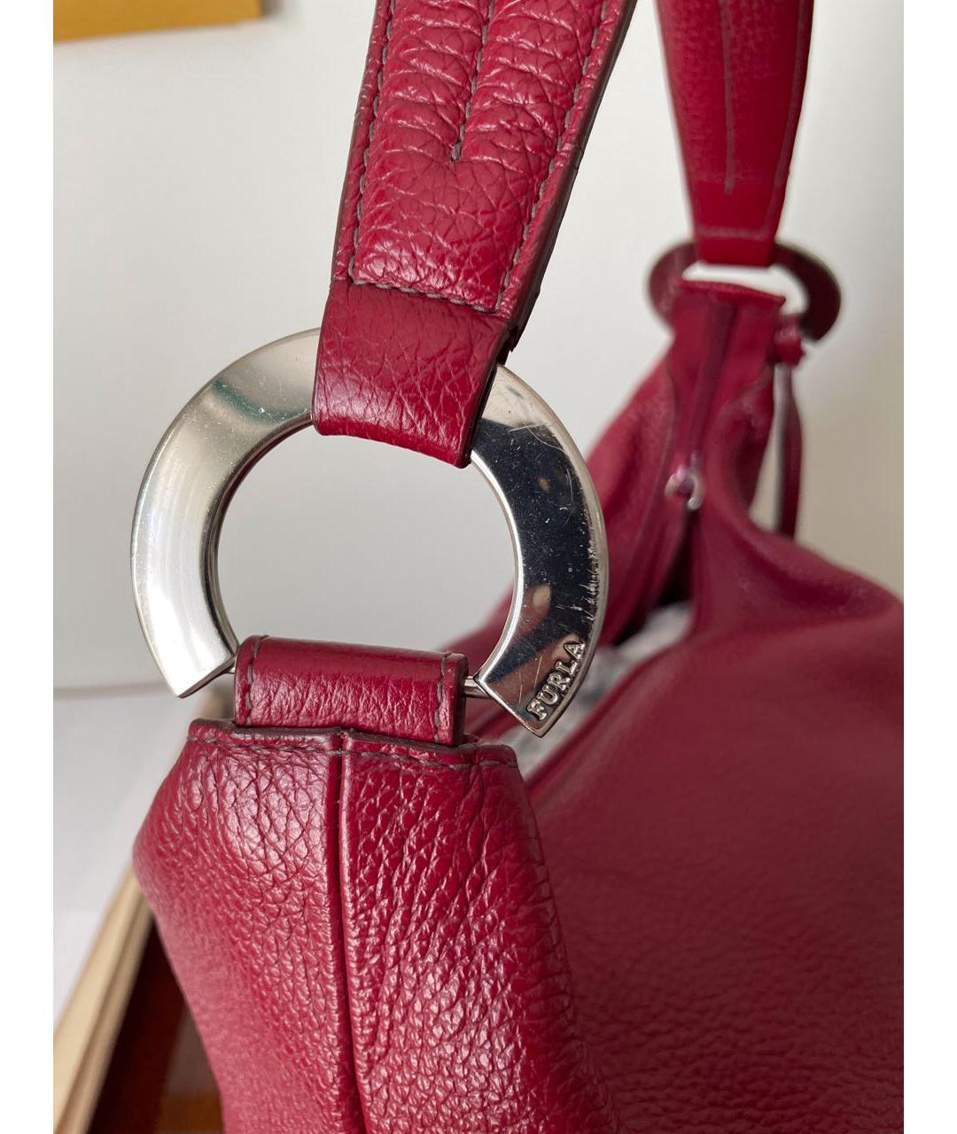 FURLA Бордовая кожаная сумка с короткими ручками, фото 7
