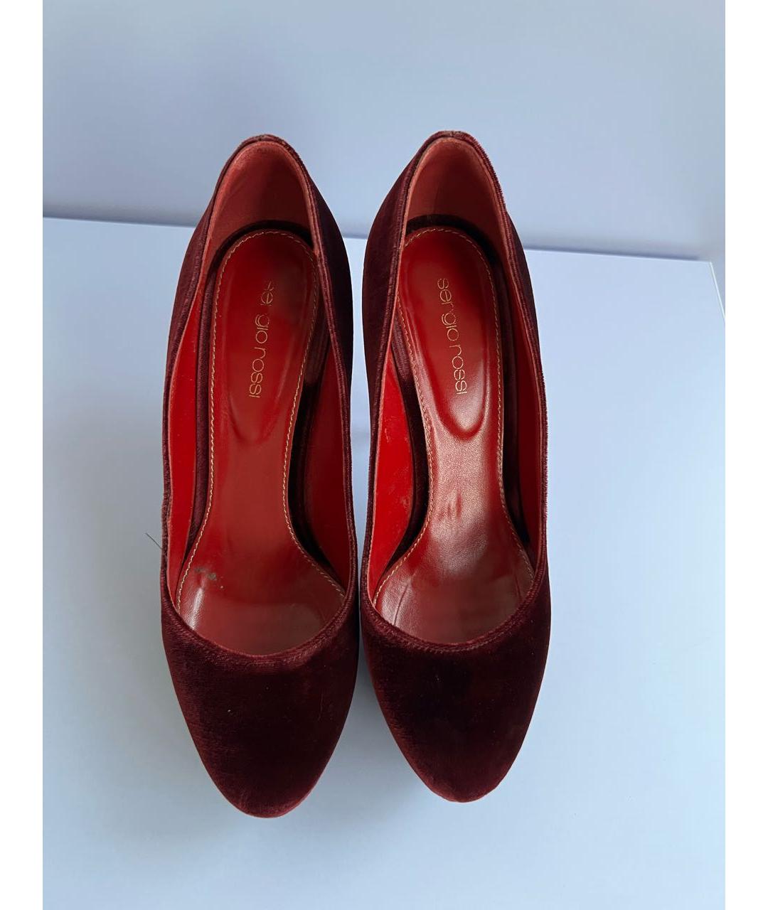 SERGIO ROSSI Бордовые бархатные туфли, фото 4